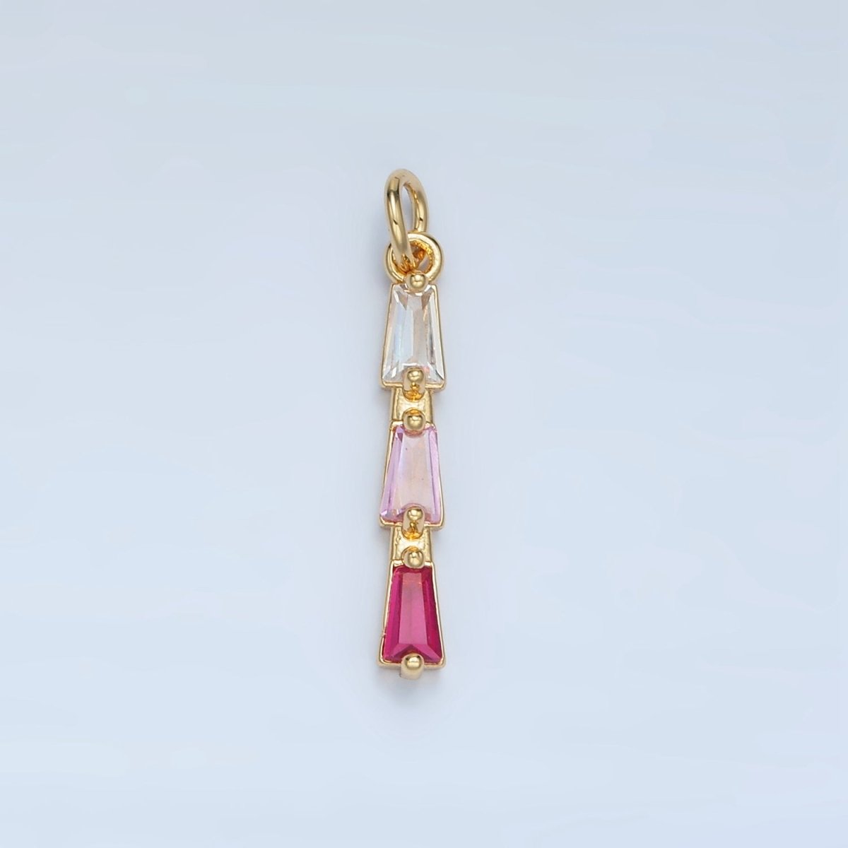 24K Gold Filled Blue, Pink, Purple, Green Gradient Baguette CZ Linear Charm | AG900 AG901 - DLUXCA