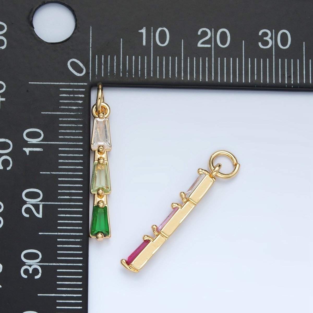 24K Gold Filled Blue, Pink, Purple, Green Gradient Baguette CZ Linear Charm | AG900 AG901 - DLUXCA