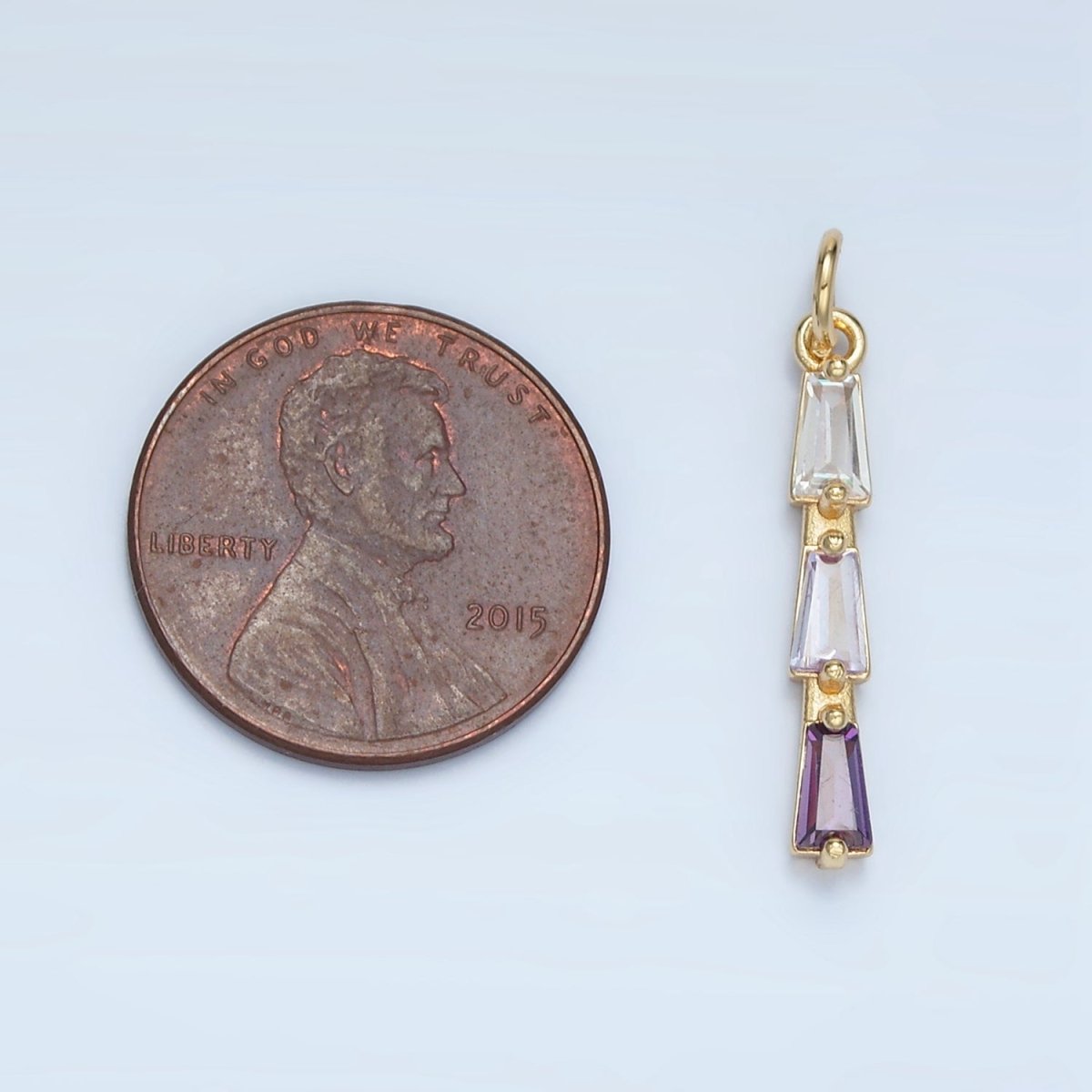 24K Gold Filled Blue, Pink, Purple, Green Gradient Baguette CZ Linear Charm | AG900 AG901 - DLUXCA