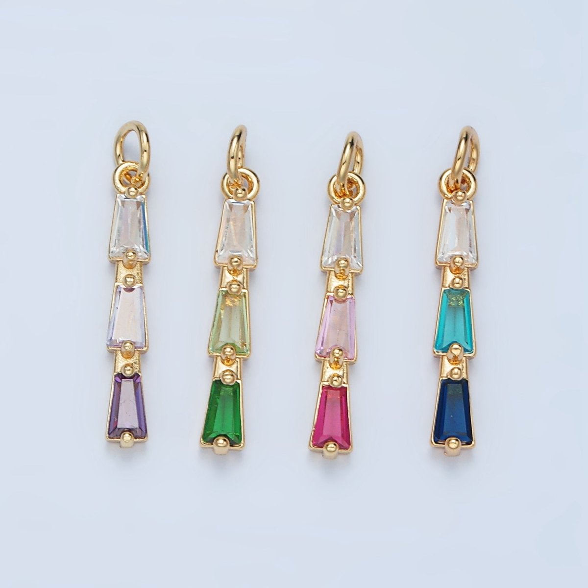 24K Gold Filled Blue, Pink, Purple, Green Gradient Baguette CZ Linear Charm | AG900 AG901 - DLUXCA
