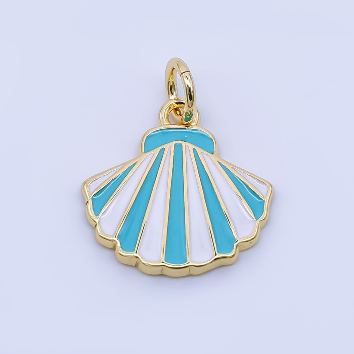 24K Gold Filled Blue, Purple, Pink, Teal Striped Scallop Clam Sea Shell Charm | AJ429 AJ430 - DLUXCA