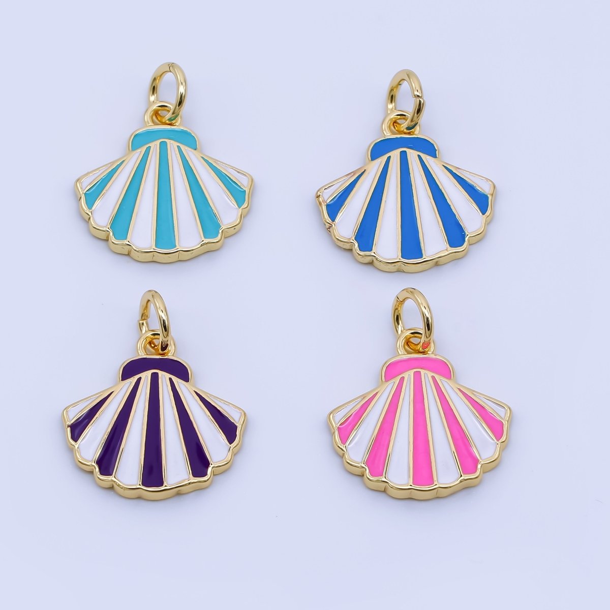 24K Gold Filled Blue, Purple, Pink, Teal Striped Scallop Clam Sea Shell Charm | AJ429 AJ430 - DLUXCA