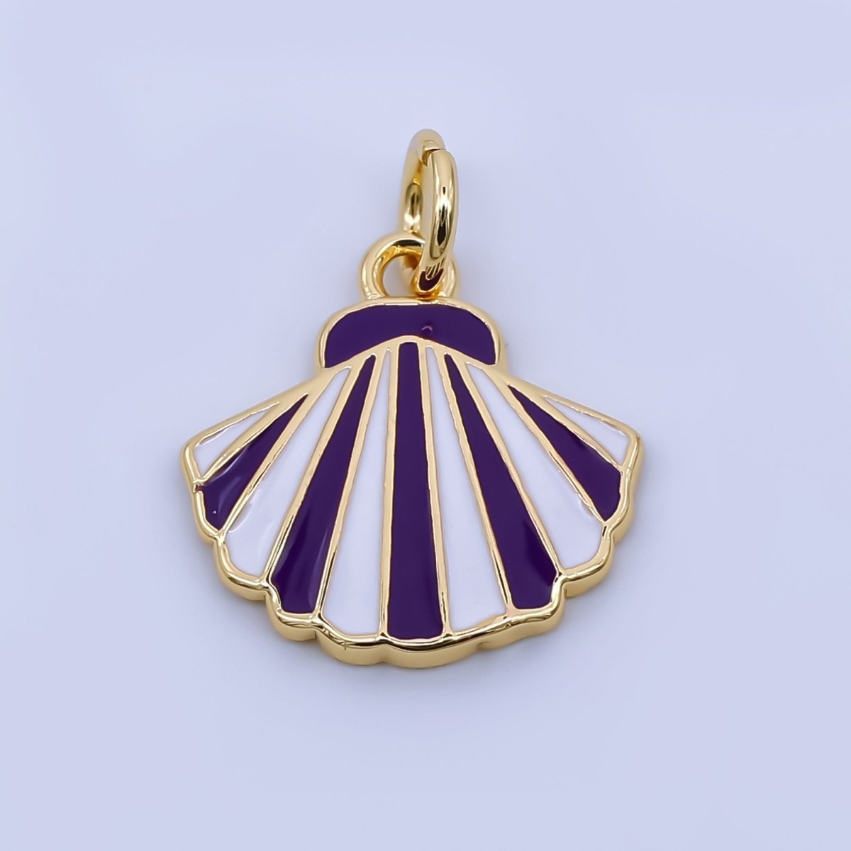 24K Gold Filled Blue, Purple, Pink, Teal Striped Scallop Clam Sea Shell Charm | AJ429 AJ430 - DLUXCA
