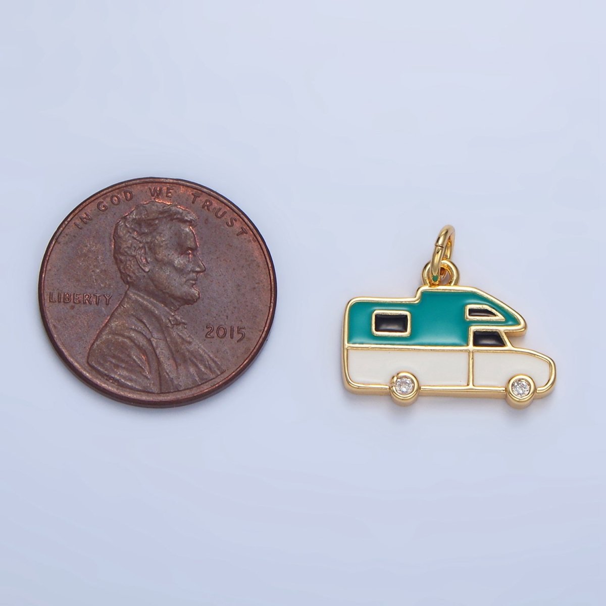 24K Gold Filled Blue, Red Enamel Trailer Van Vehicle Travel Charm | X620 - DLUXCA