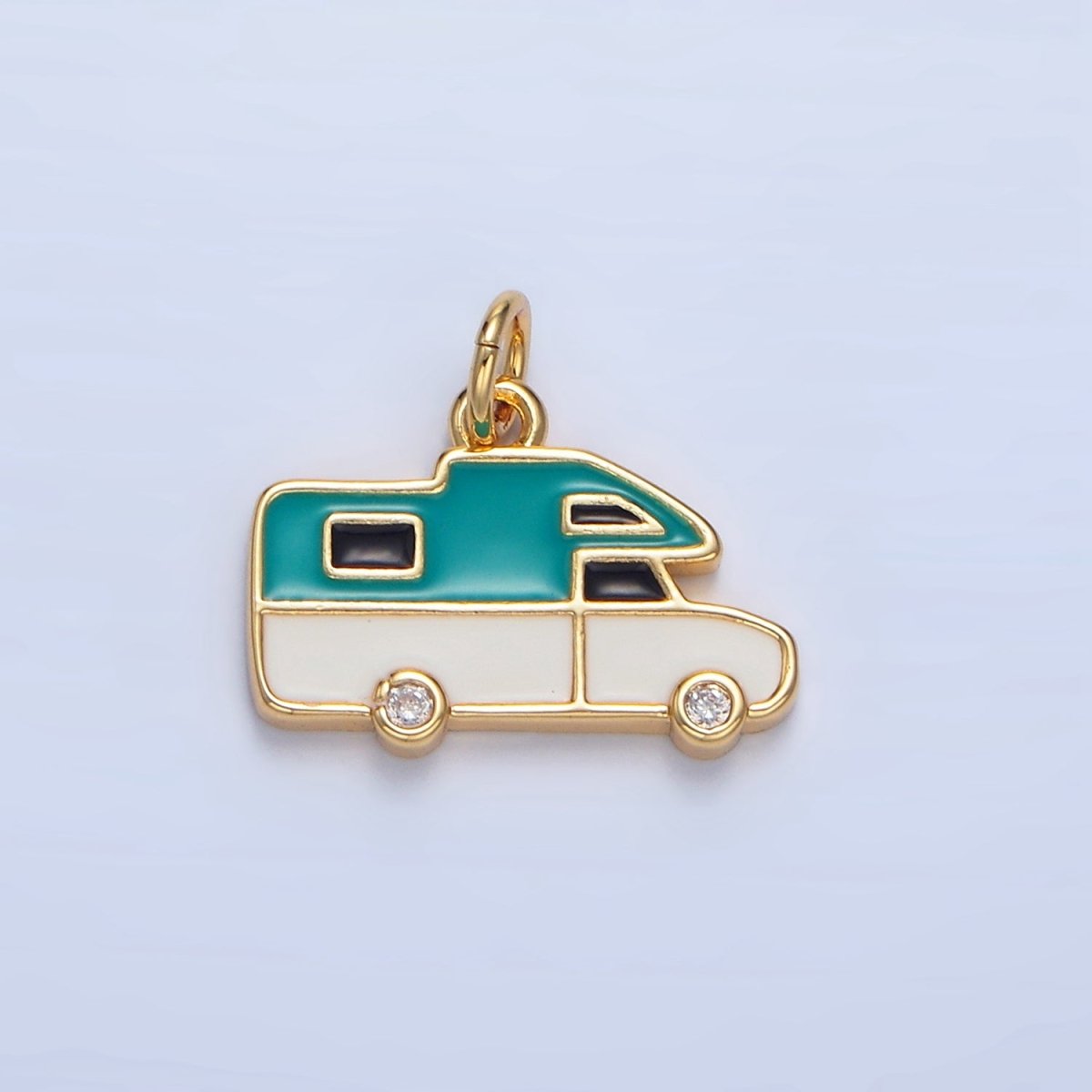 24K Gold Filled Blue, Red Enamel Trailer Van Vehicle Travel Charm | X620 - DLUXCA