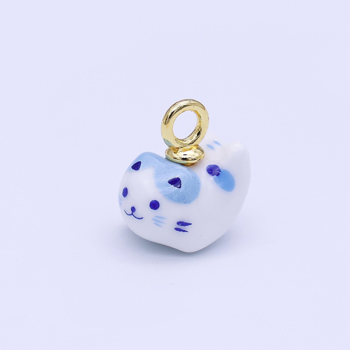 24K Gold Filled Blue, Red Kitten Cat Pet Ceramic Drop Pendant | N132 - DLUXCA