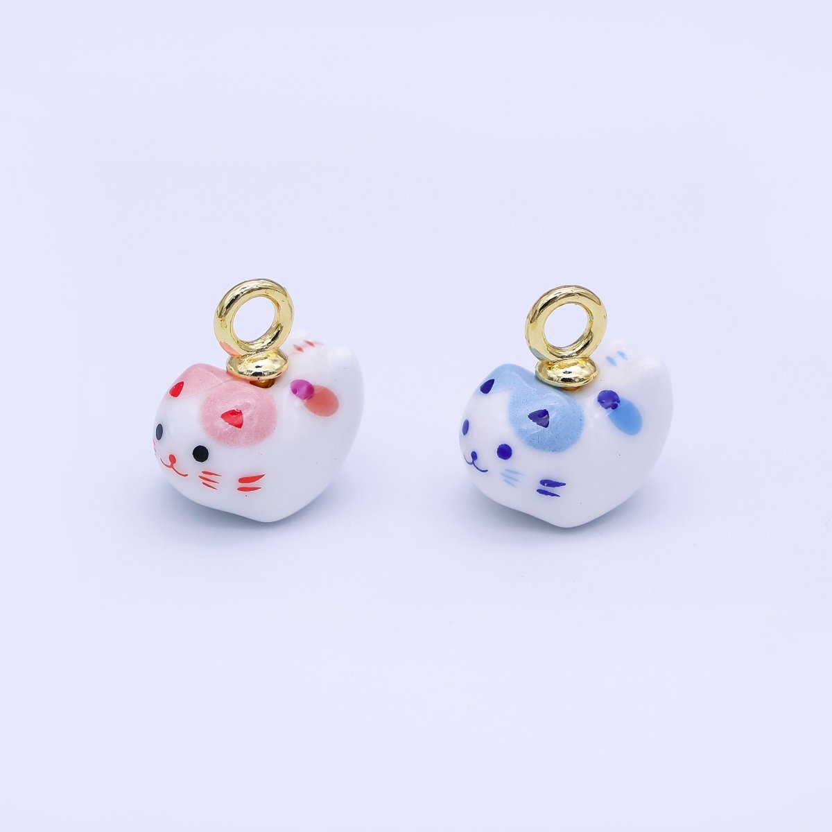 24K Gold Filled Blue, Red Kitten Cat Pet Ceramic Drop Pendant | N132 - DLUXCA