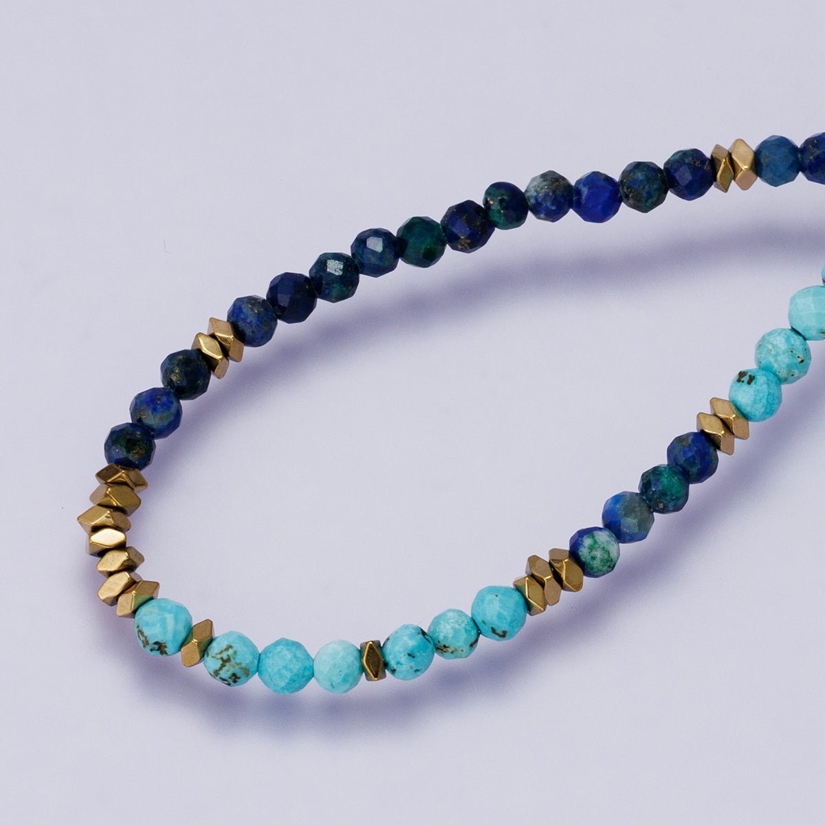 24K Gold Filled Blue Turquoise Lapis Lazuli Multifaceted Gemstone Cable Chain Half 18 Inch Necklace w. Extender | WA - 04229 - DLUXCA