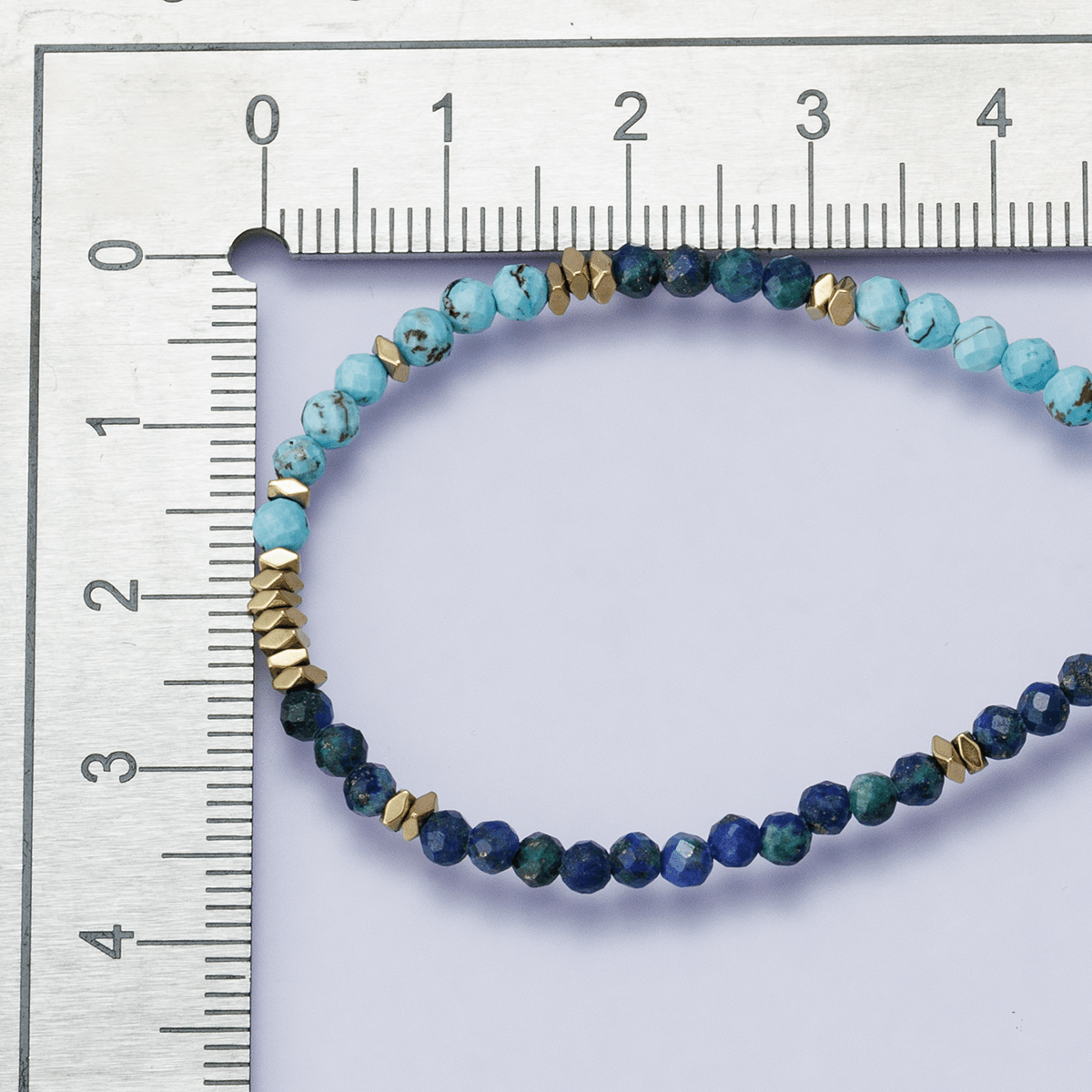 24K Gold Filled Blue Turquoise Lapis Lazuli Multifaceted Gemstone Figaro Chain Half 16 Inch Necklace w. Extender | WA - 04203 - DLUXCA