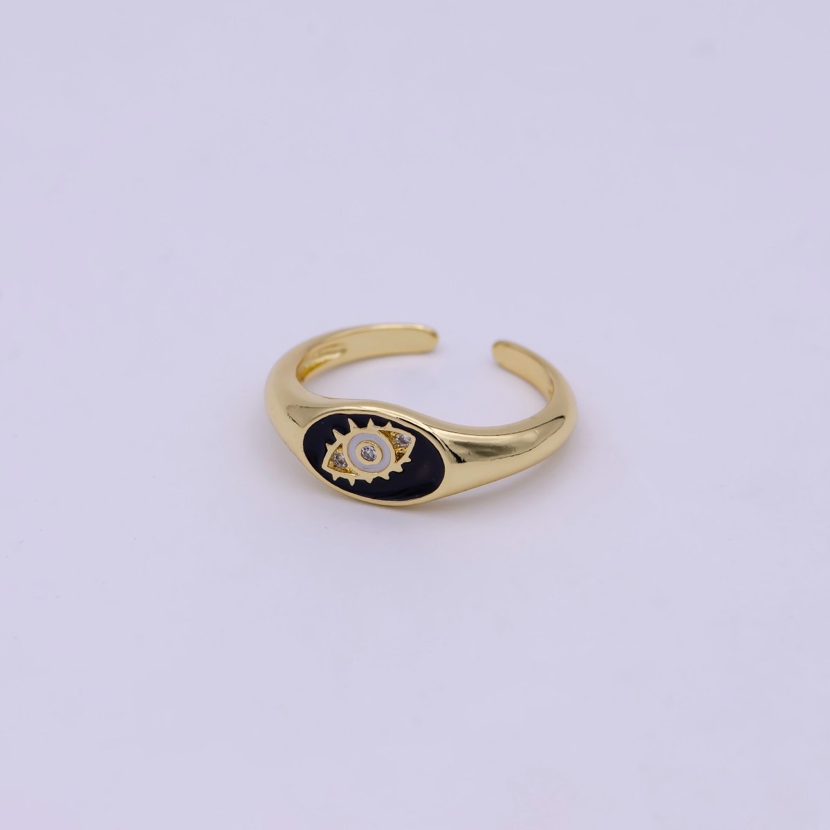 24K Gold Filled Blue, White, Black Enamel CZ Evil Eye Signet Ring | U401 - U403 - DLUXCA