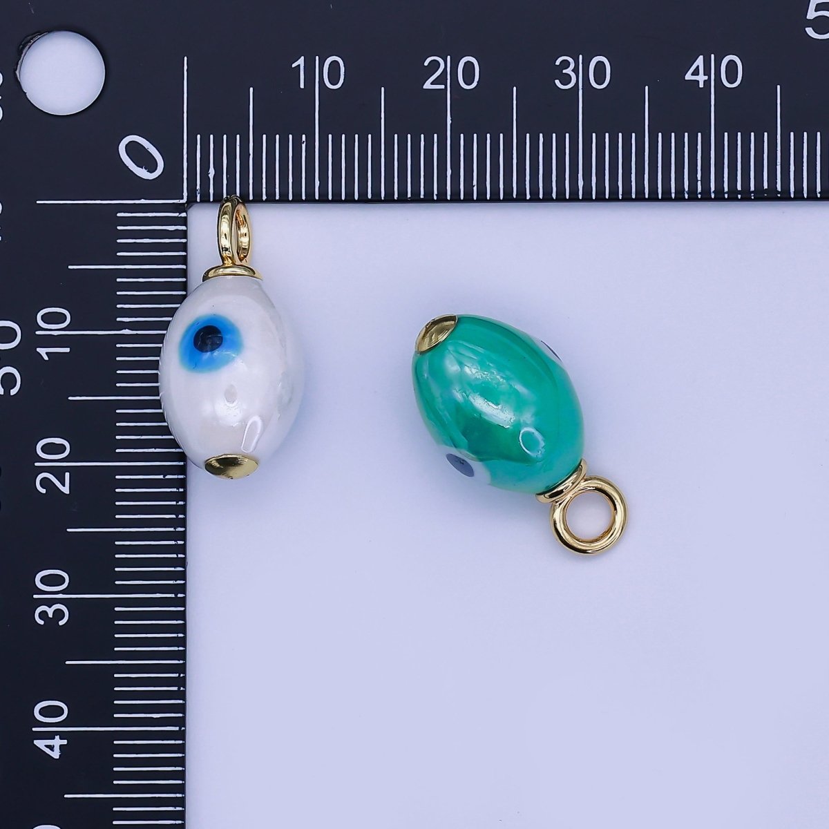 24K Gold Filled Blue, White, Green, Yellow Evil Eye Sphere Ceramic Drop Pendant | C587 C661 - DLUXCA