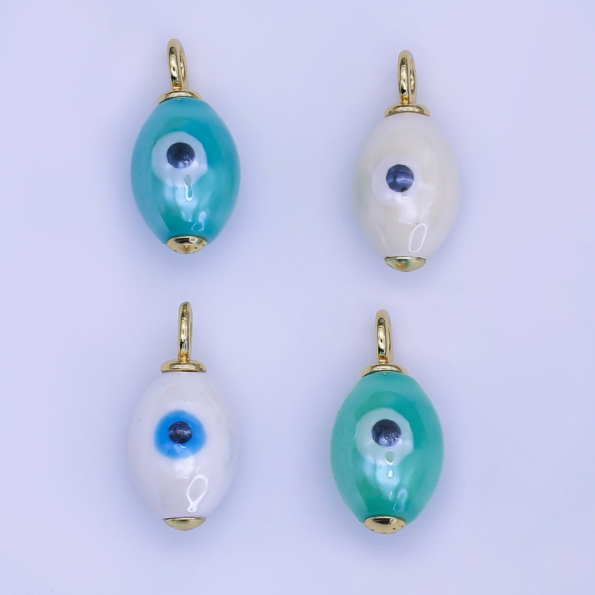24K Gold Filled Blue, White, Green, Yellow Evil Eye Sphere Ceramic Drop Pendant | C587 C661 - DLUXCA