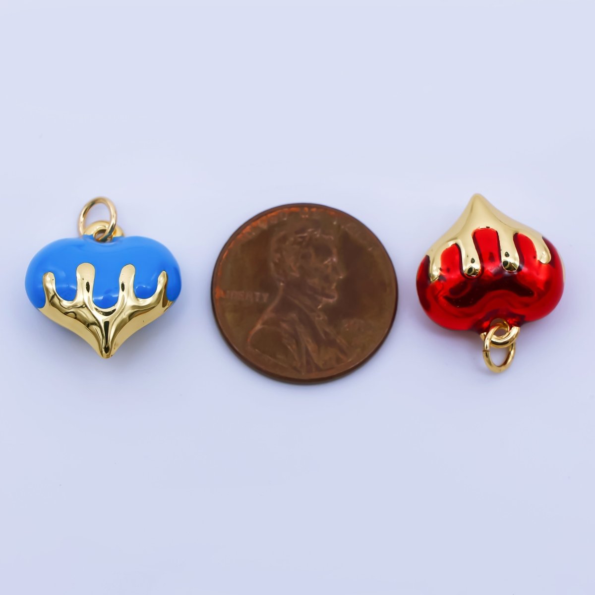 24K Gold Filled Blue, White, Pink, Red, Black Molten Drip Heart Multidimensional 3D Charm | AJ426 - AJ428 - DLUXCA