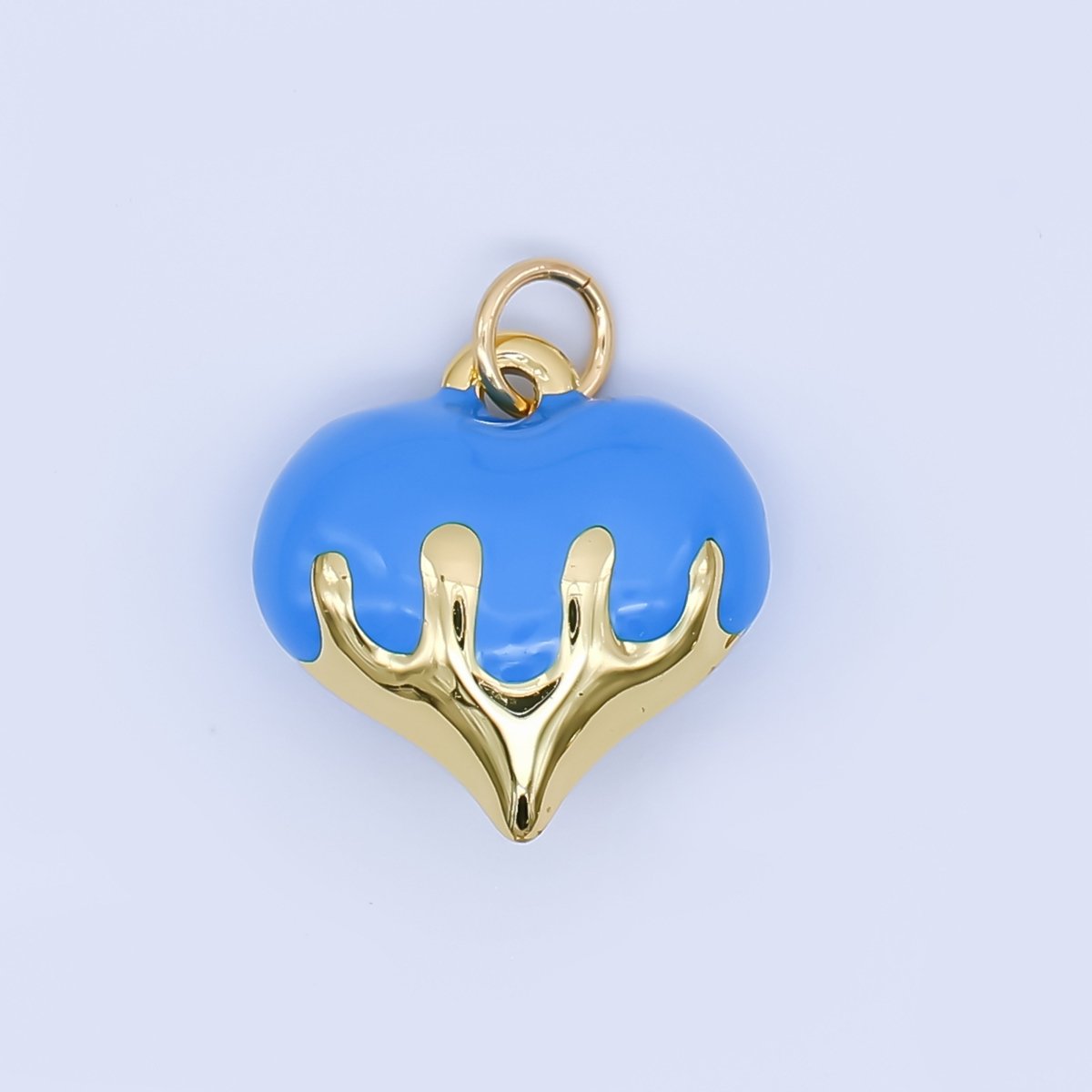 24K Gold Filled Blue, White, Pink, Red, Black Molten Drip Heart Multidimensional 3D Charm | AJ426 - AJ428 - DLUXCA