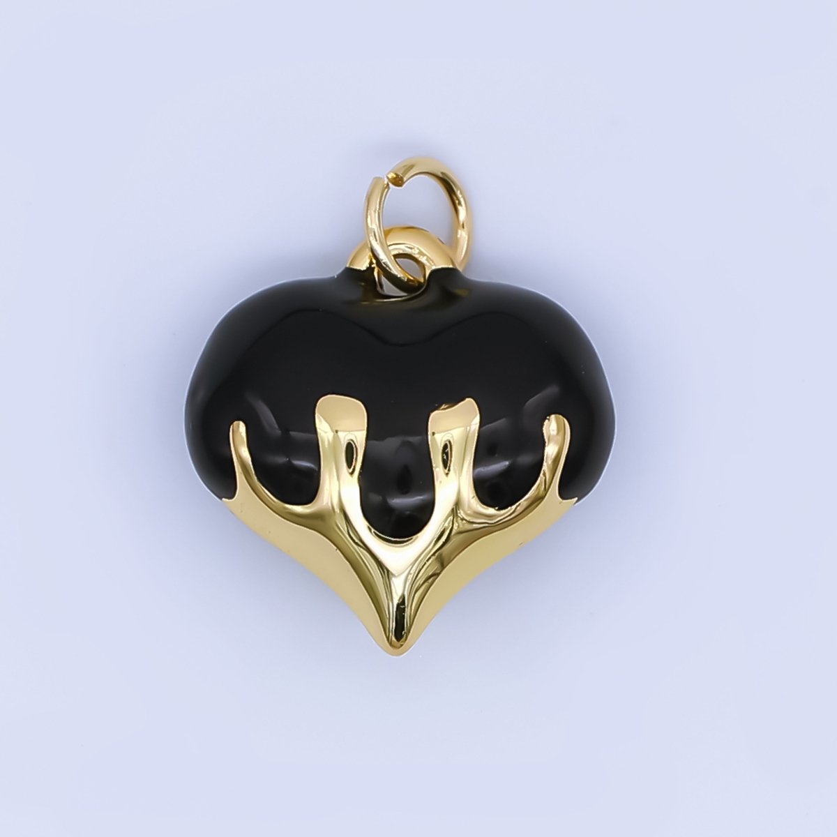 24K Gold Filled Blue, White, Pink, Red, Black Molten Drip Heart Multidimensional 3D Charm | AJ426 - AJ428 - DLUXCA