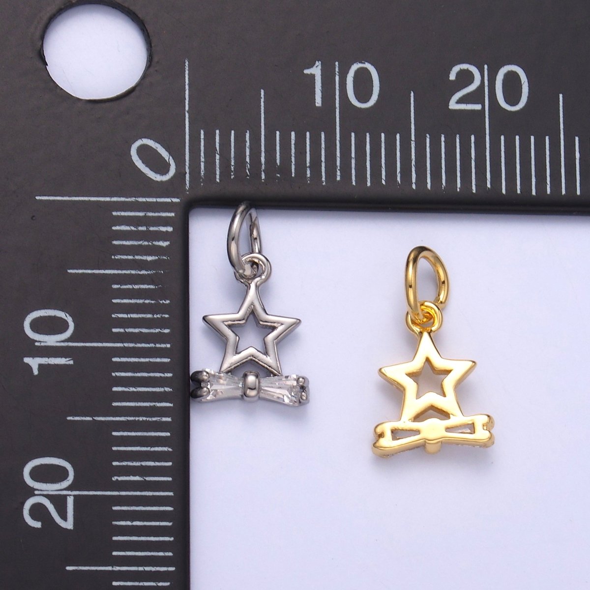 24K Gold Filled Bow Ribbon Star Celestial Mini Charm in Gold & Silver | C042 - DLUXCA