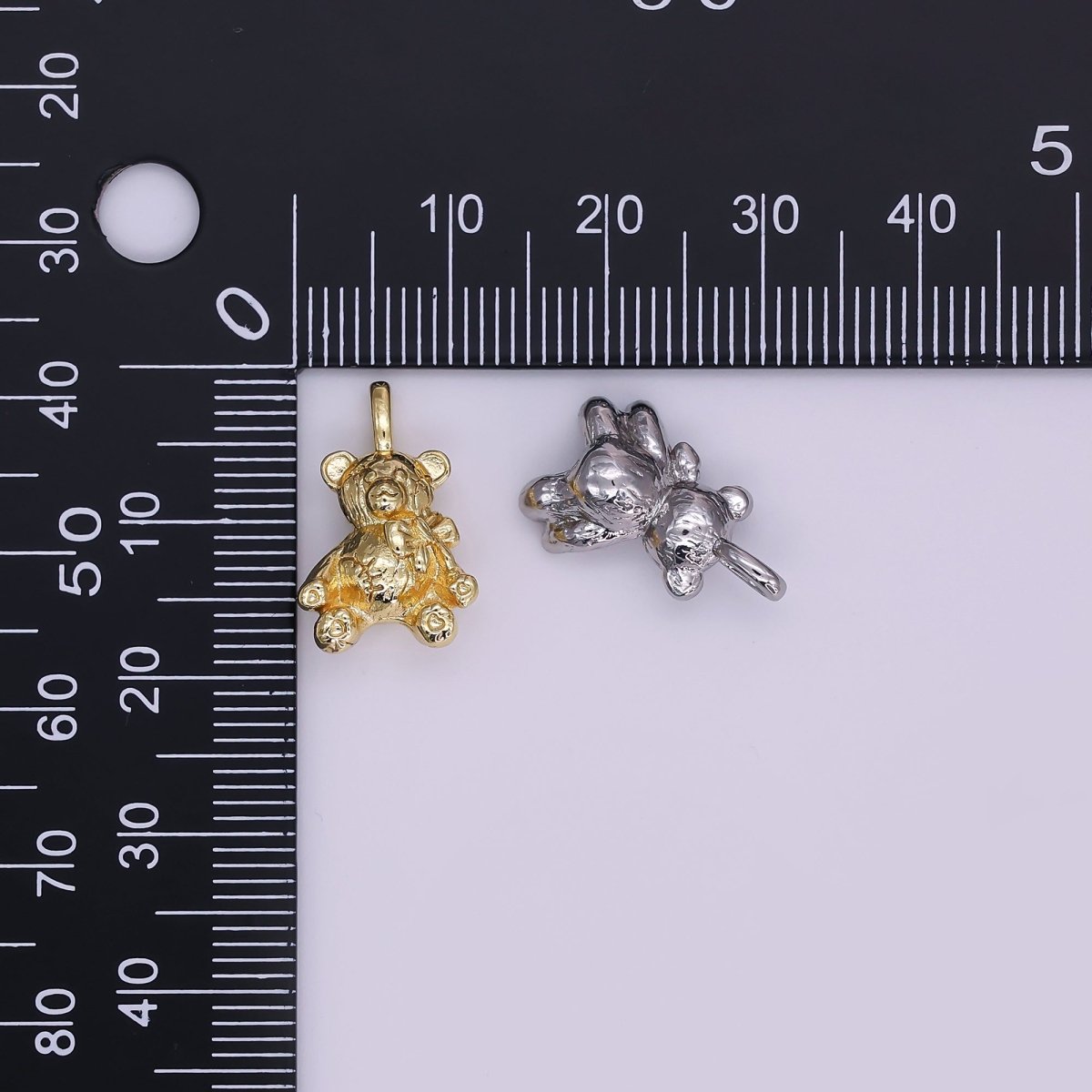 24K Gold Filled Bow Ribbon Teddy Bear Pendant in Gold & Silver | AH432 - DLUXCA