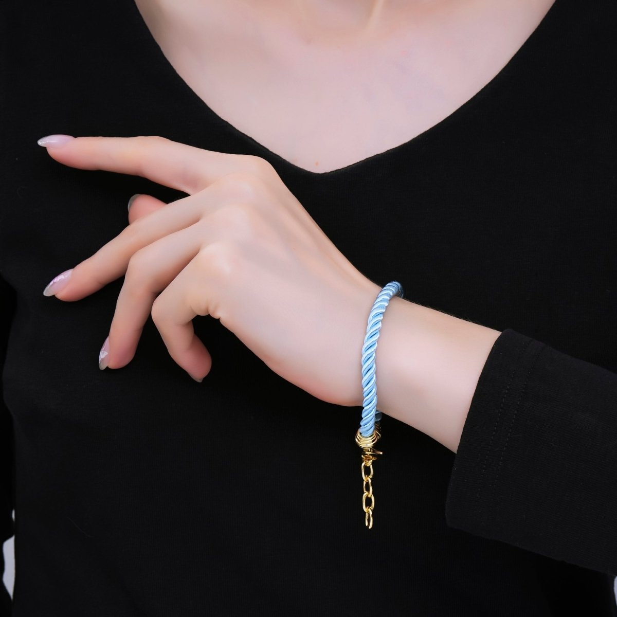 24K Gold Filled Braided Silk Rope Necklace Cords Rope Chain Bracelet in Red & Blue | WA - 3368 - WA - 3370 - DLUXCA