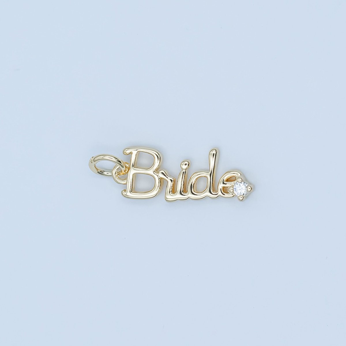 24K Gold Filled "Bride" Cursive Script CZ Charm in Gold & Silver | N091 - DLUXCA
