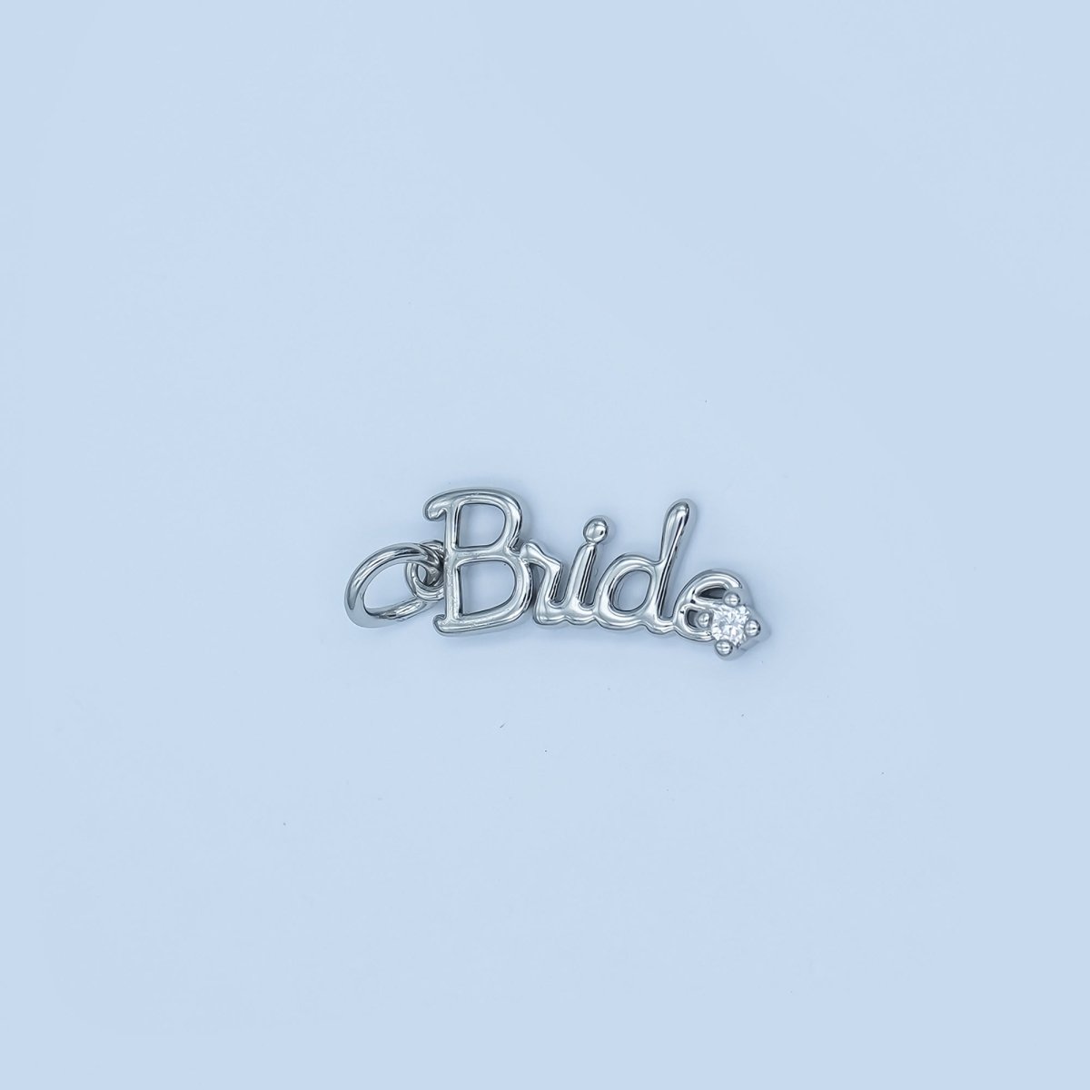 24K Gold Filled "Bride" Cursive Script CZ Charm in Gold & Silver | N091 - DLUXCA
