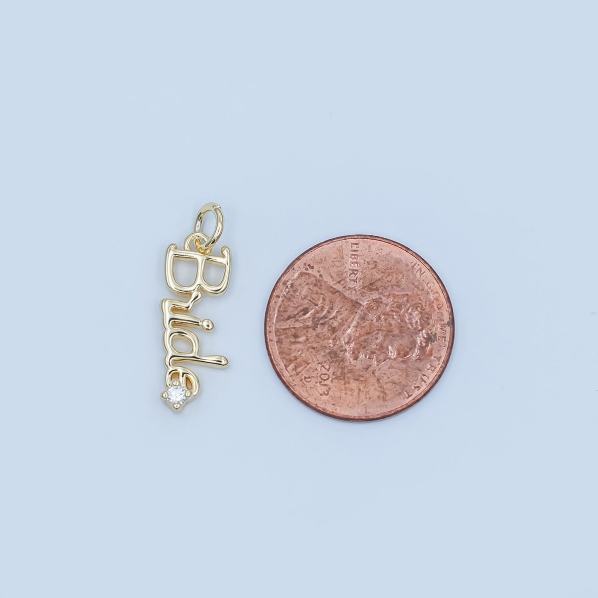 24K Gold Filled "Bride" Cursive Script CZ Charm in Gold & Silver | N091 - DLUXCA