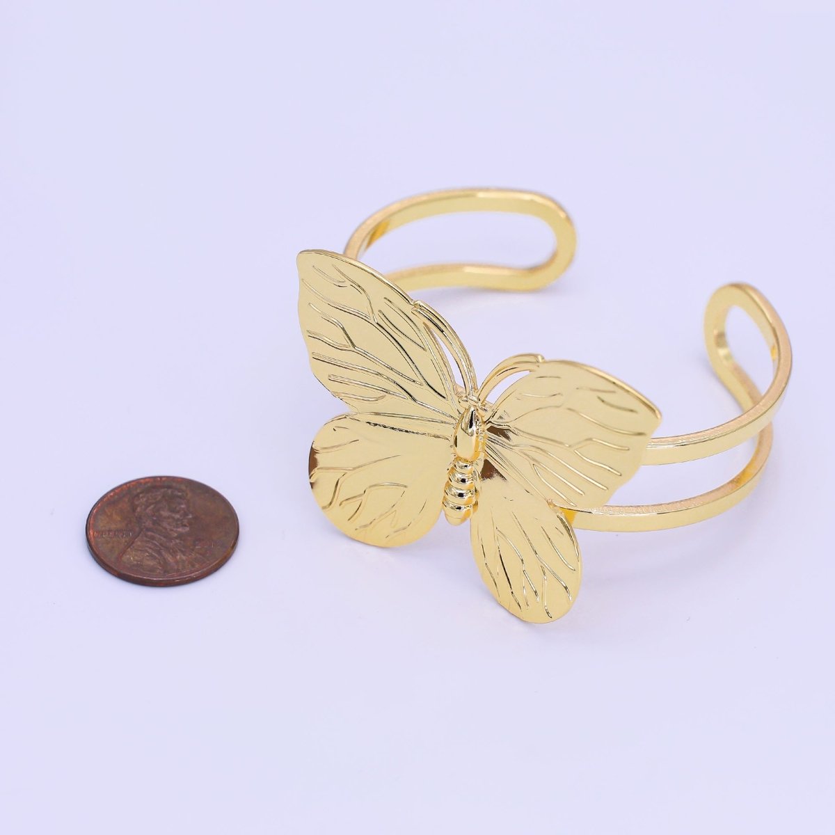 24K Gold Filled Butterfly Double Band Cuff Bracelet | WA - 3237 - DLUXCA