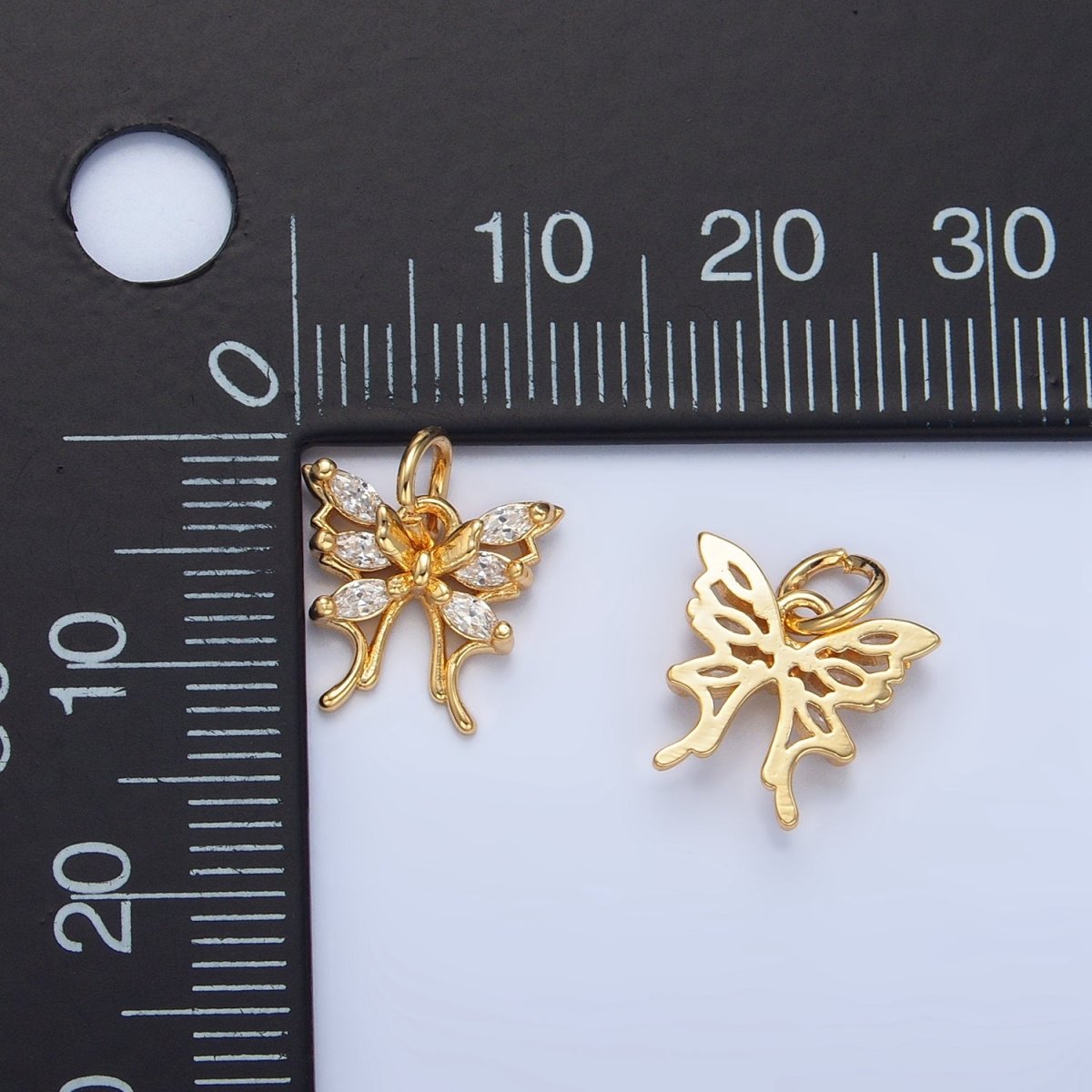 24K Gold Filled Butterfly Insect Wings Marquise CZ Charm | X711 - DLUXCA