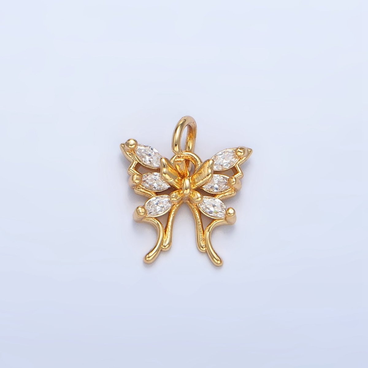 24K Gold Filled Butterfly Insect Wings Marquise CZ Charm | X711 - DLUXCA