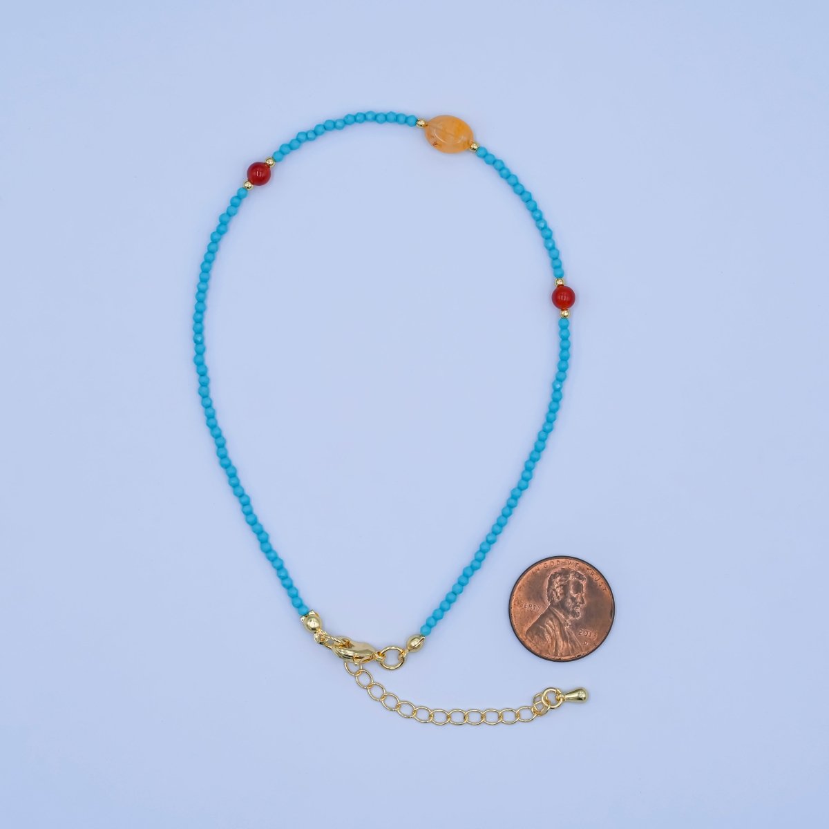 24K Gold Filled Carnelian Turquoise Gemstone 9.25 Inch Bracelet | WA - 2956 - DLUXCA