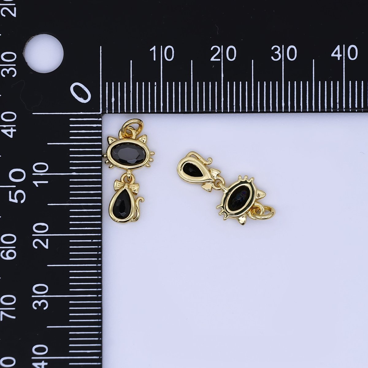 24K Gold Filled Cat Charm Black CZ Animal Pendant | AJ - 457 - DLUXCA