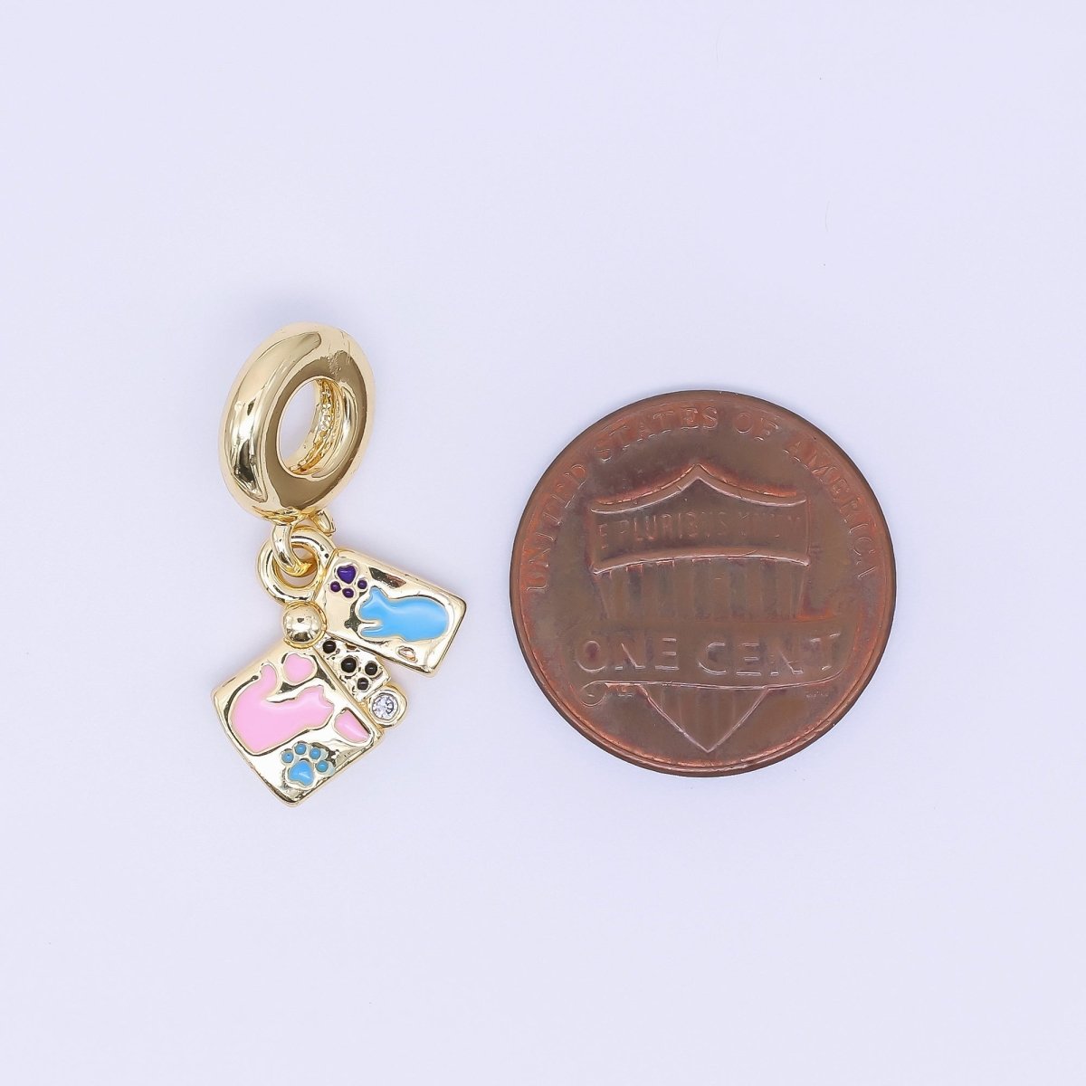 24K Gold Filled Cat Kitten Pet Enamel Drop Rondelle Pendant | AC1641 - DLUXCA