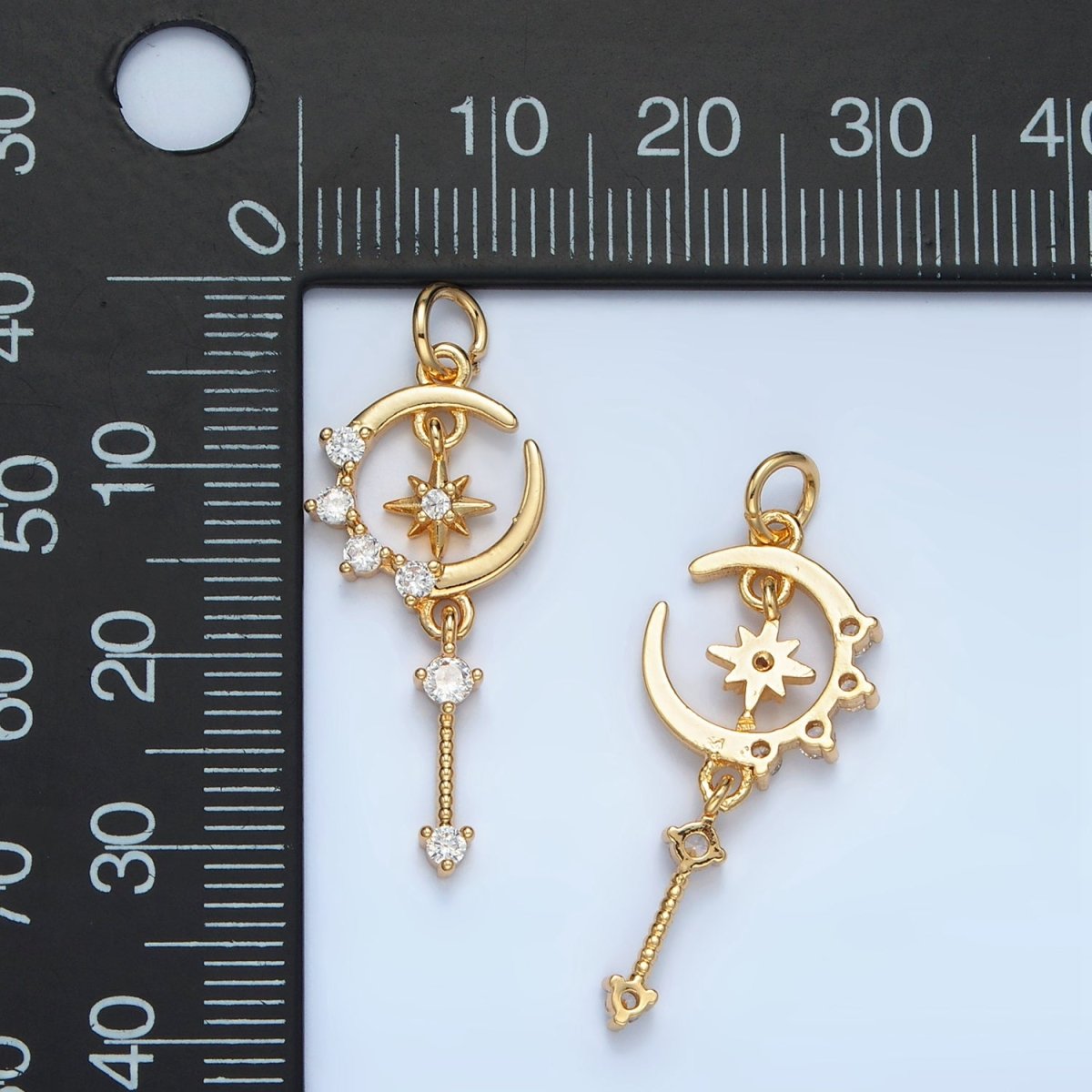 24K Gold Filled Celestial Crescent Moon CZ Drop Charm | M044 - DLUXCA