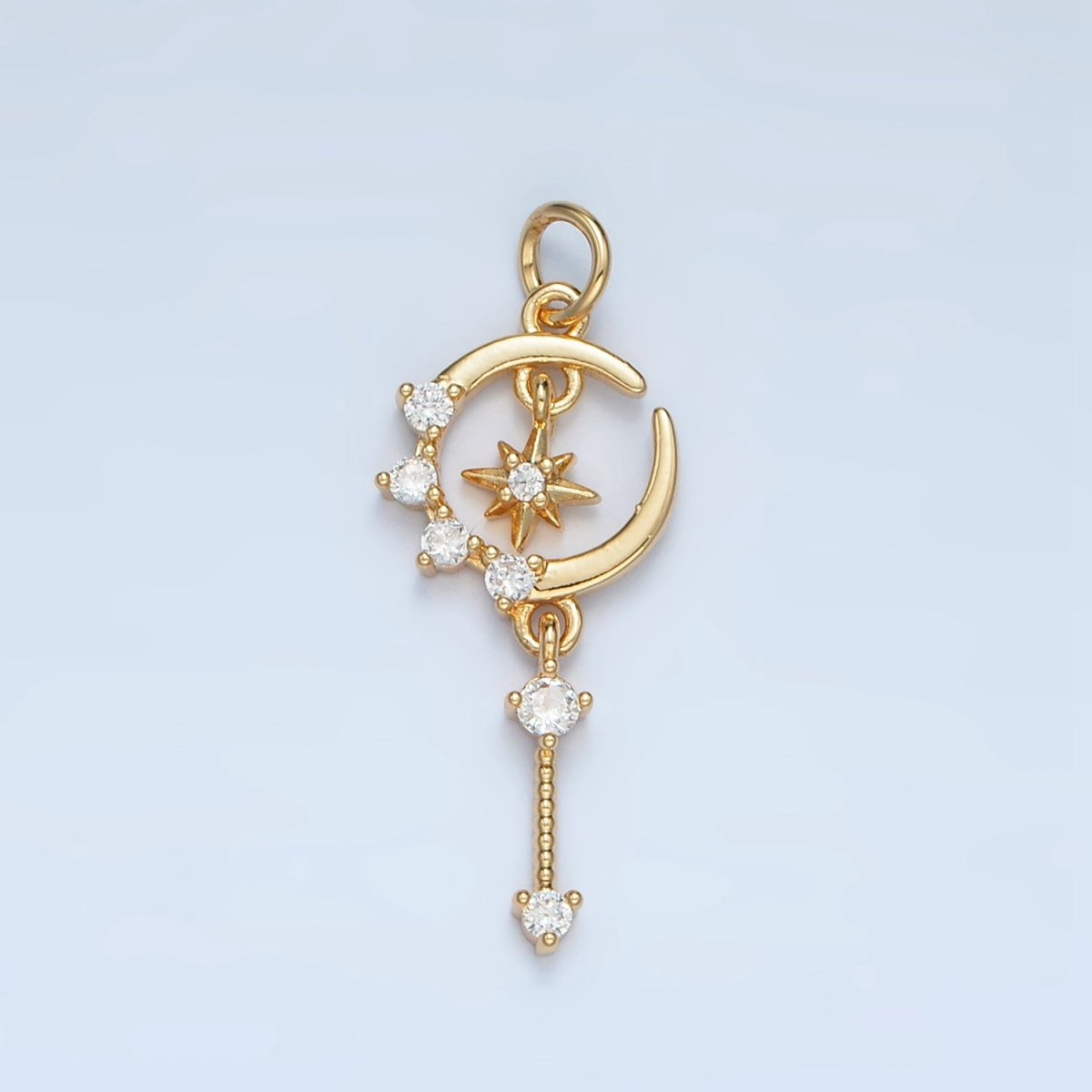 24K Gold Filled Celestial Crescent Moon CZ Drop Charm | M044 - DLUXCA
