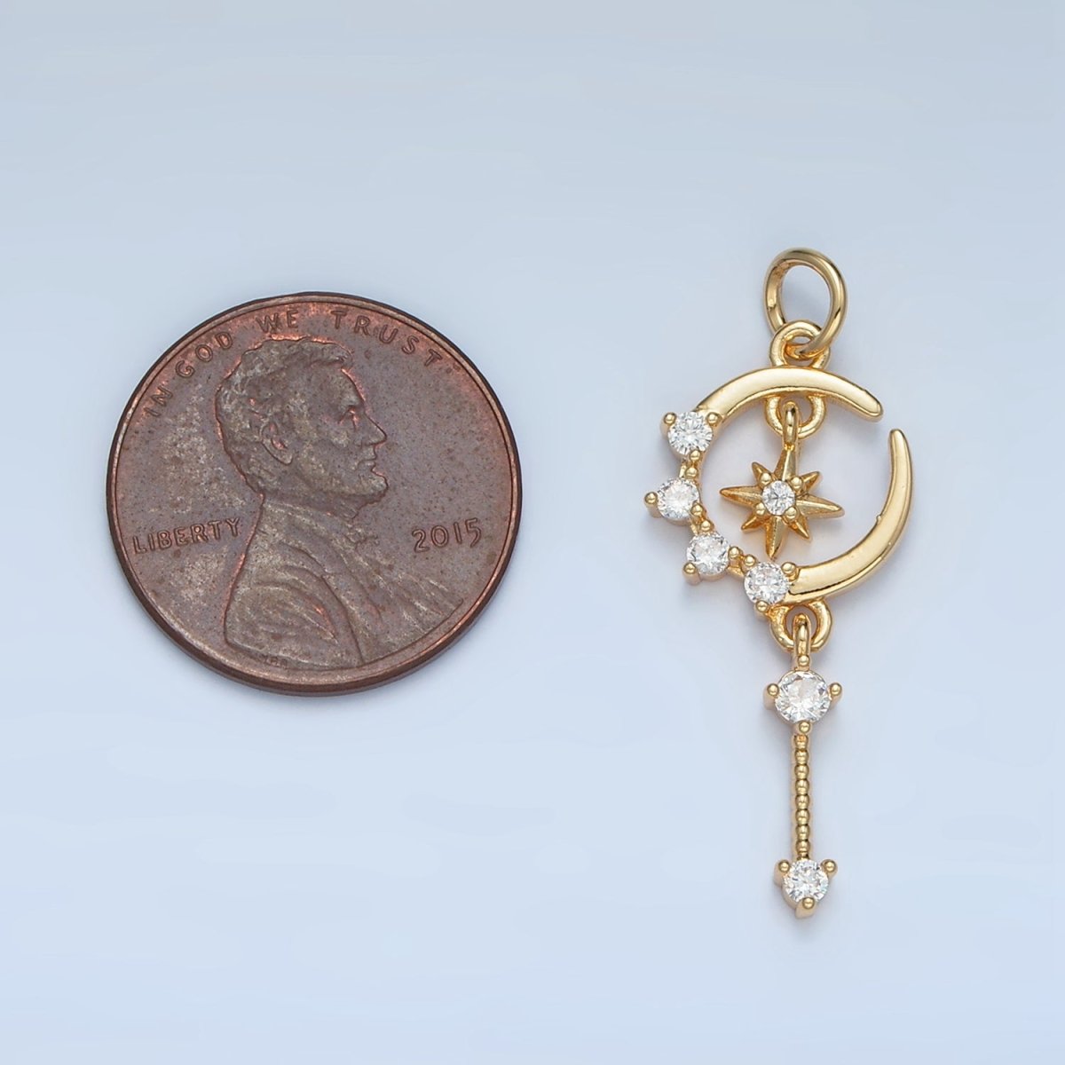 24K Gold Filled Celestial Crescent Moon CZ Drop Charm | M044 - DLUXCA