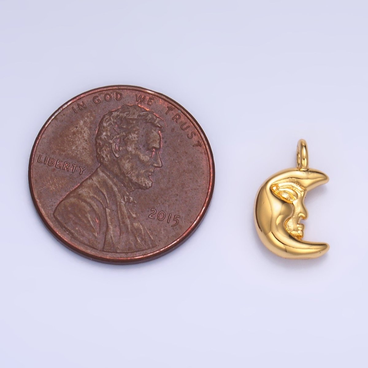 24K Gold Filled Celestial Crescent Moon Face Charm in Gold & Silver | W833 - DLUXCA