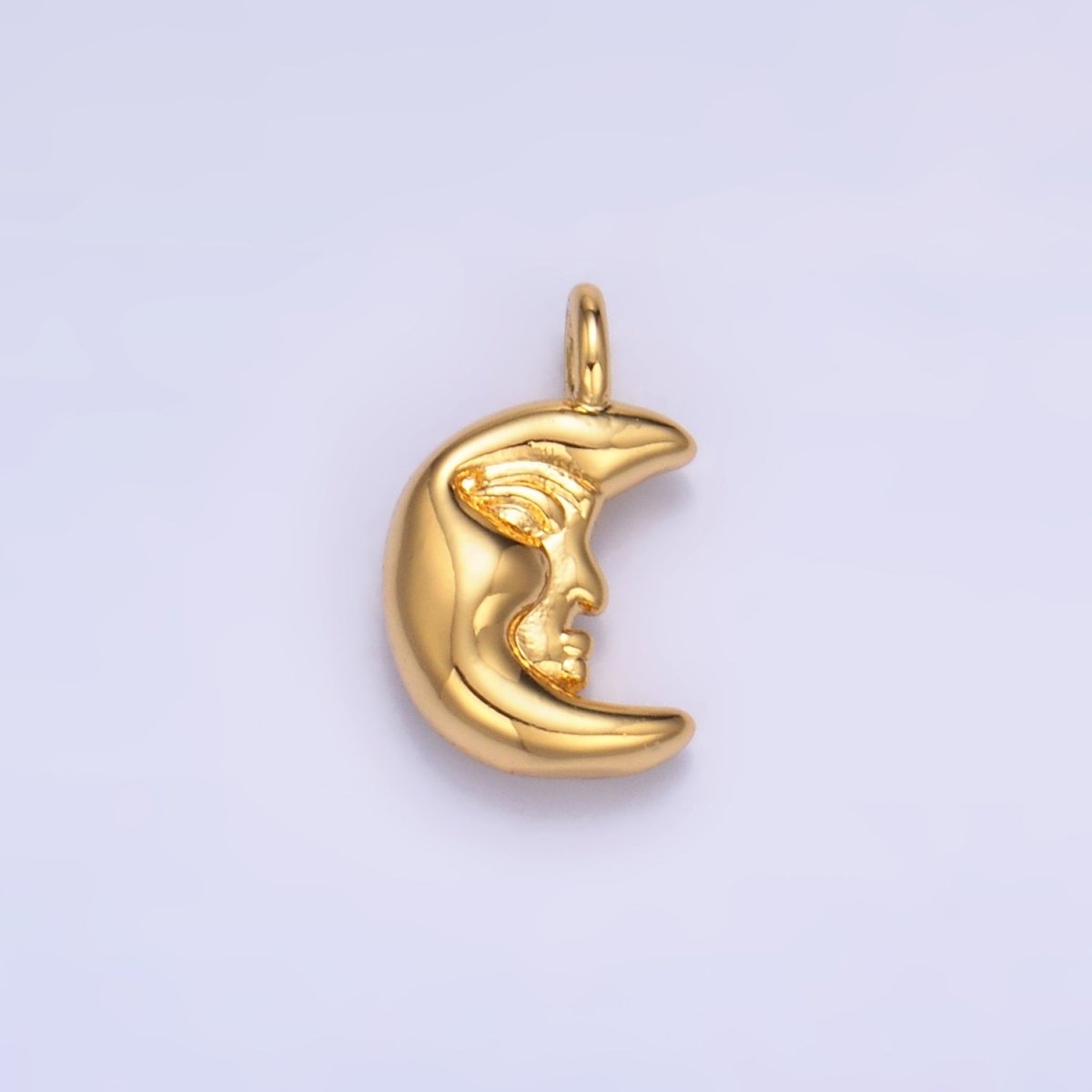 24K Gold Filled Celestial Crescent Moon Face Charm in Gold & Silver | W833 - DLUXCA