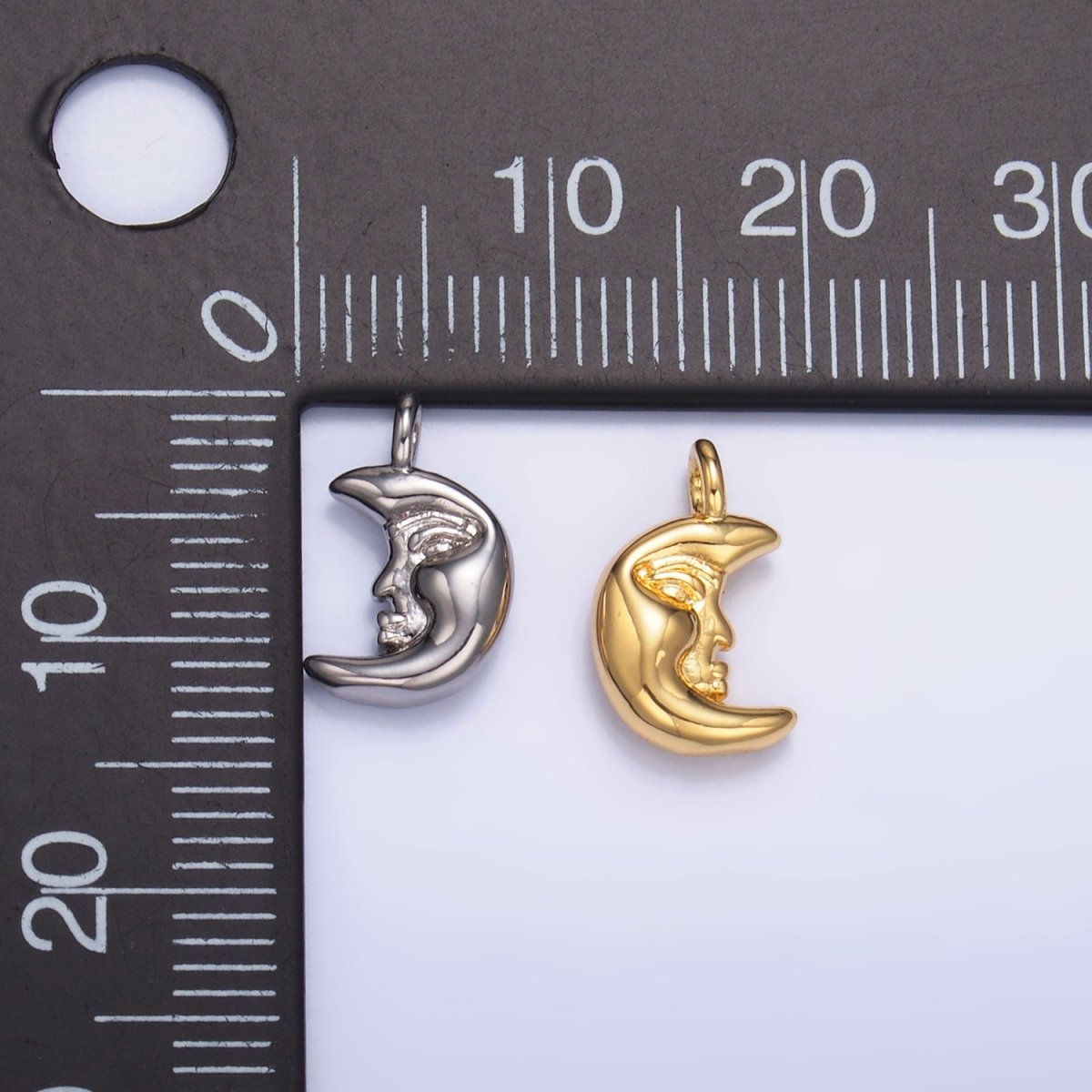 24K Gold Filled Celestial Crescent Moon Face Charm in Gold & Silver | W833 - DLUXCA