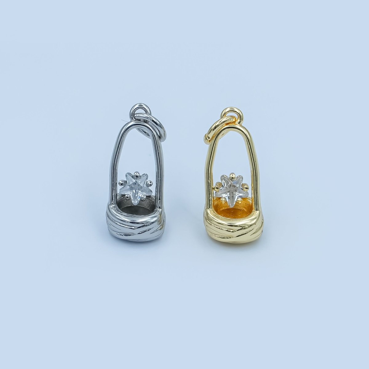 24K Gold Filled Celestial CZ Star Wishing Well Charm in Gold & Silver | E549 - DLUXCA