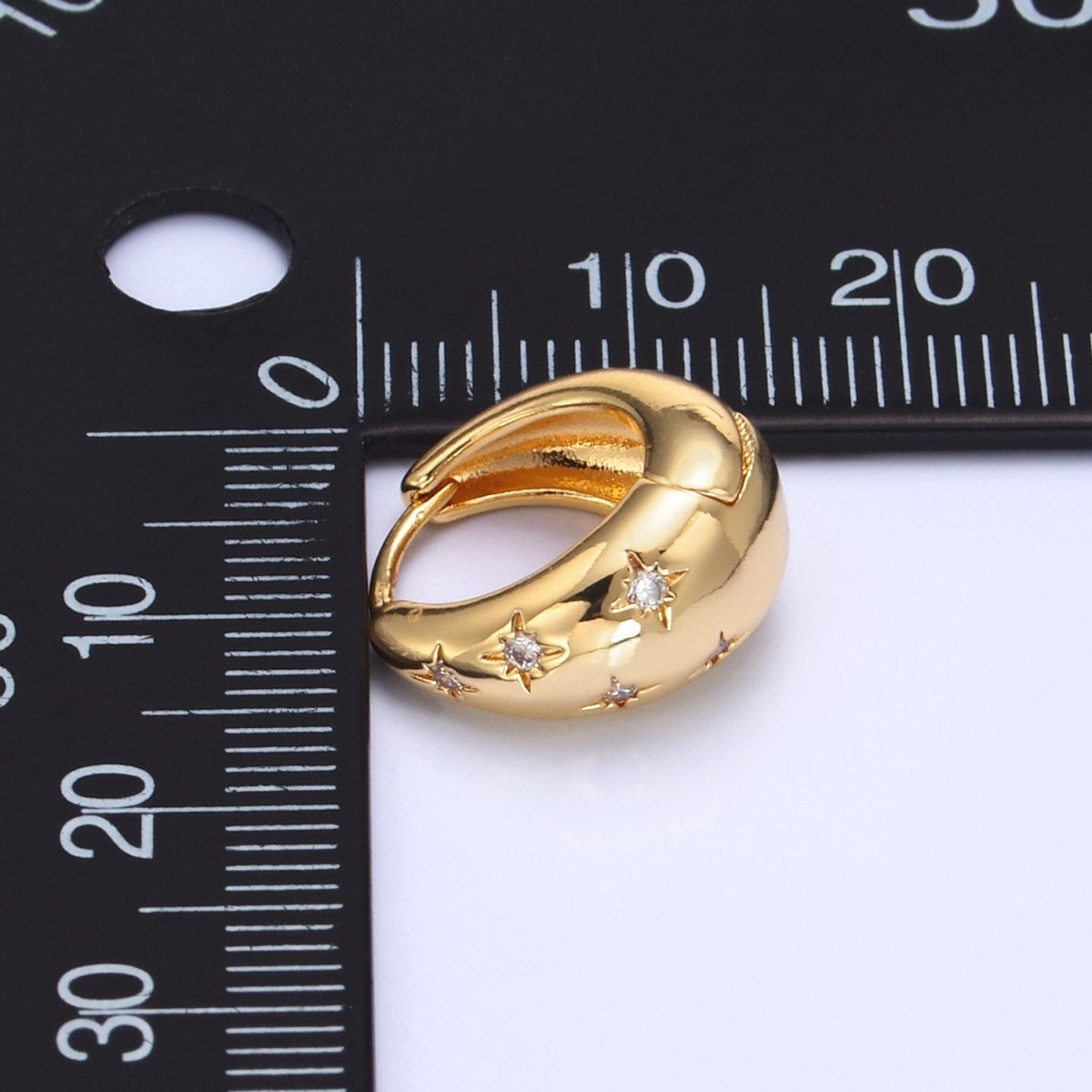24K Gold Filled Celestial North Star CZ Dome Huggie Earrings | AD111 - DLUXCA