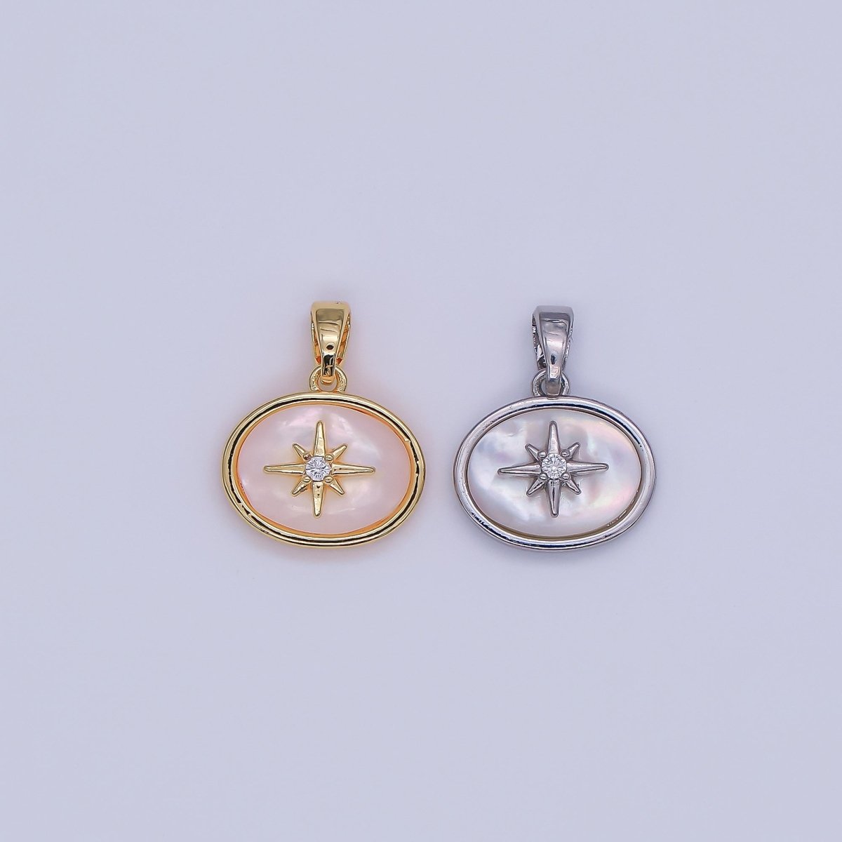 24K Gold Filled Celestial North Star CZ Shell Pearl Pendant in Gold & Silver | AH429 - DLUXCA