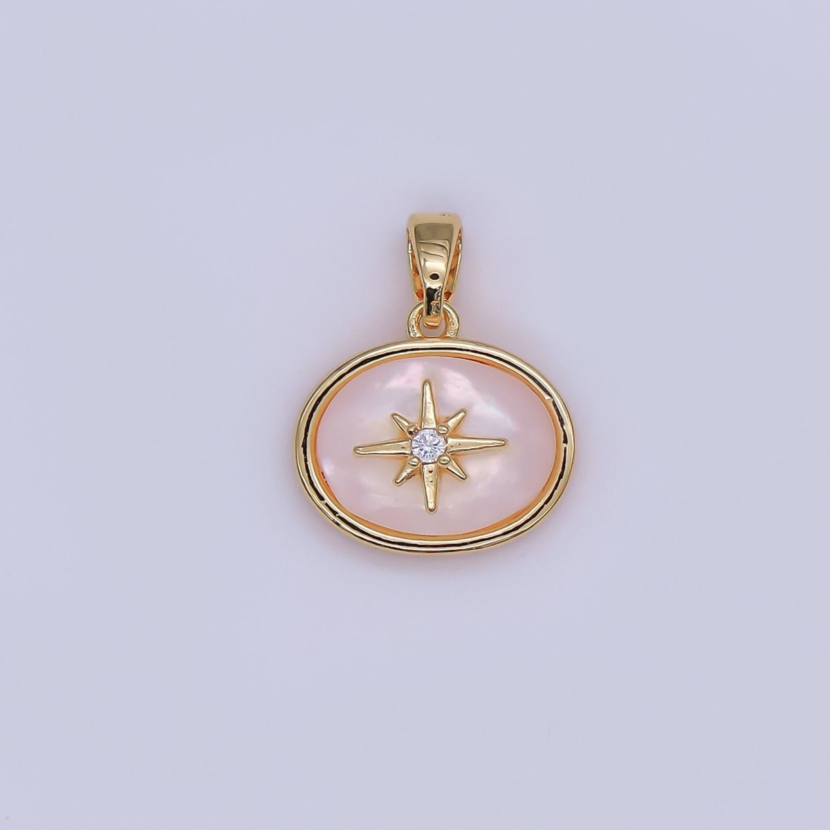 24K Gold Filled Celestial North Star CZ Shell Pearl Pendant in Gold & Silver | AH429 - DLUXCA