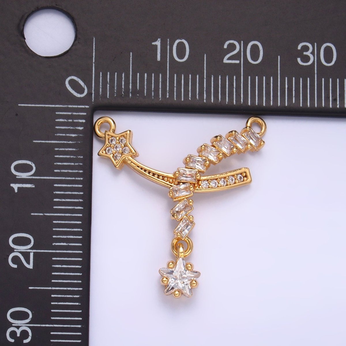 24K Gold Filled Celestial Shooting Star Baguette Micro Paved CZ Connector | F936 - DLUXCA