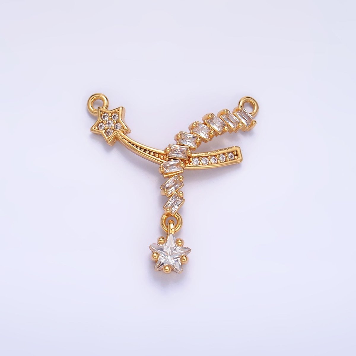 24K Gold Filled Celestial Shooting Star Baguette Micro Paved CZ Connector | F936 - DLUXCA
