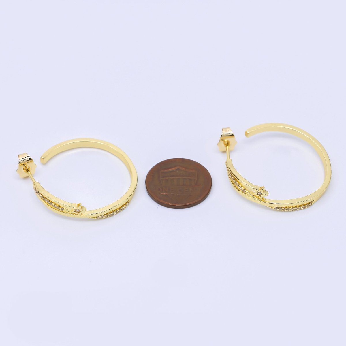 24K Gold Filled Celestial Shooting Star C - Shaped Hoop Earrings | AB1592 - DLUXCA