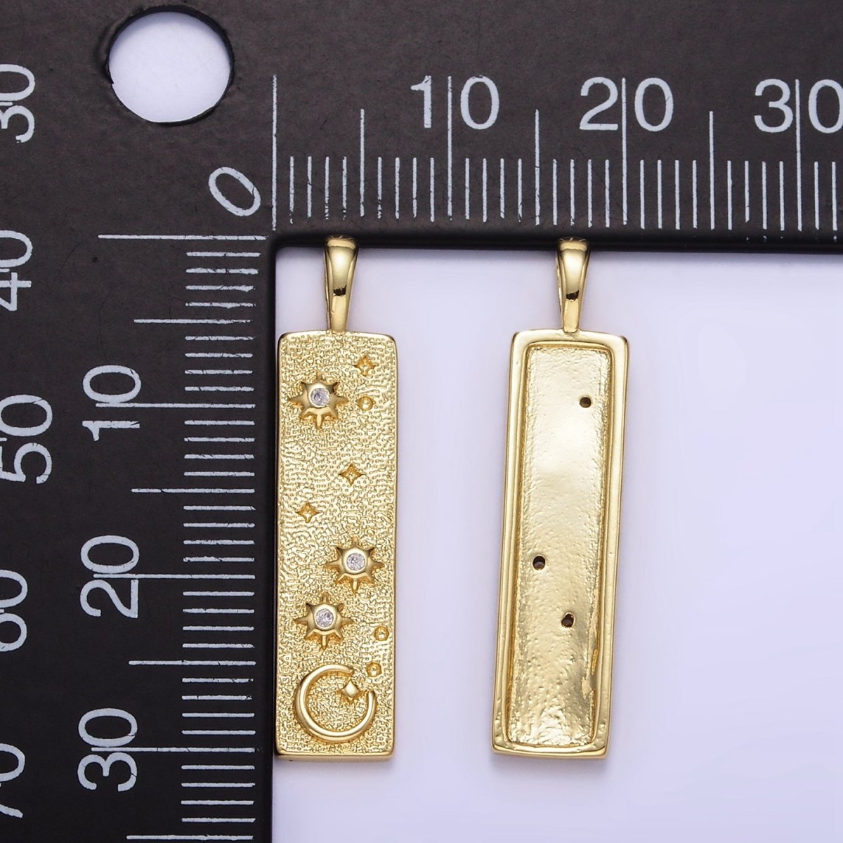 24K Gold Filled Celestial Star Crescent Moon Hammered Tag Pendant | AA1350 - DLUXCA