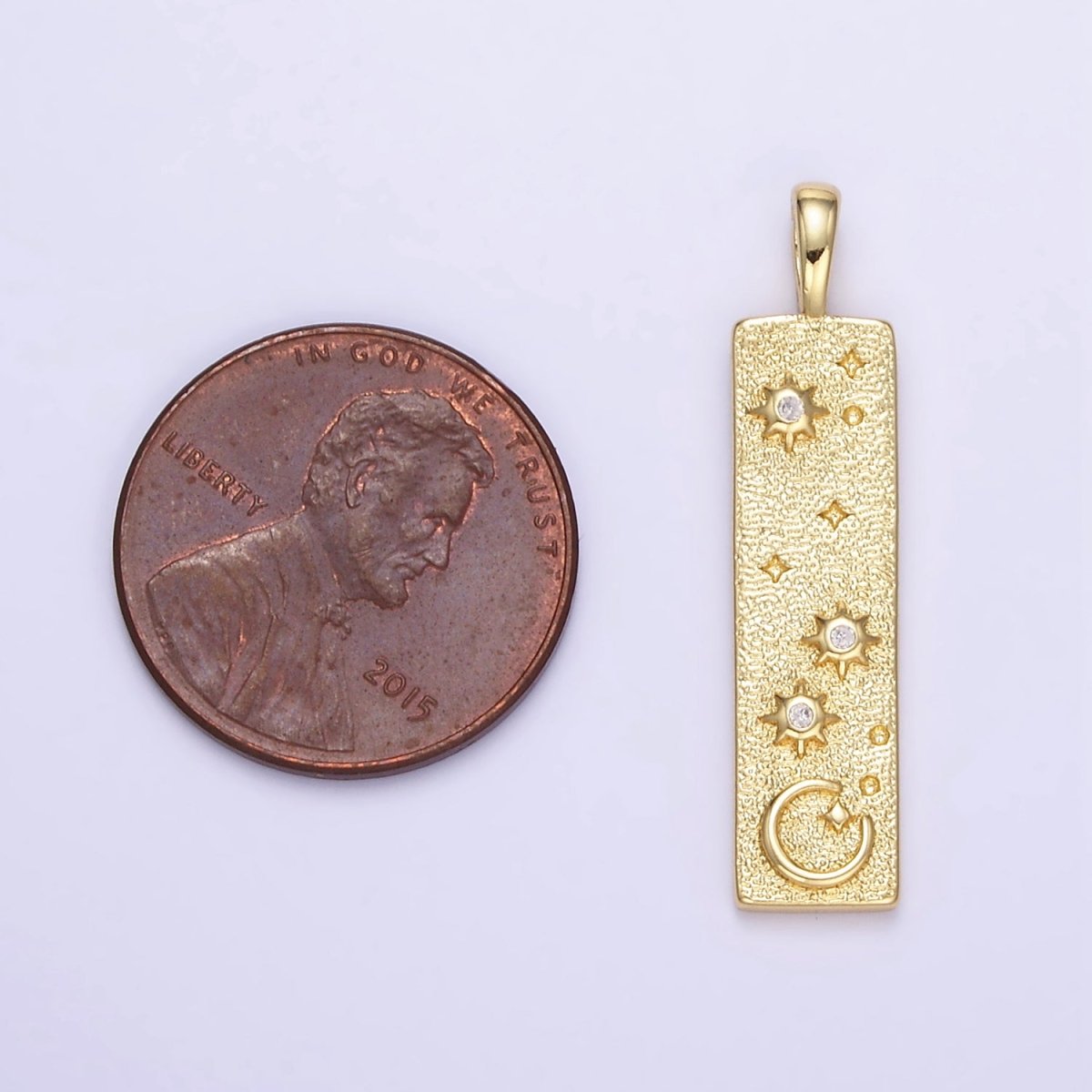 24K Gold Filled Celestial Star Crescent Moon Hammered Tag Pendant | AA1350 - DLUXCA