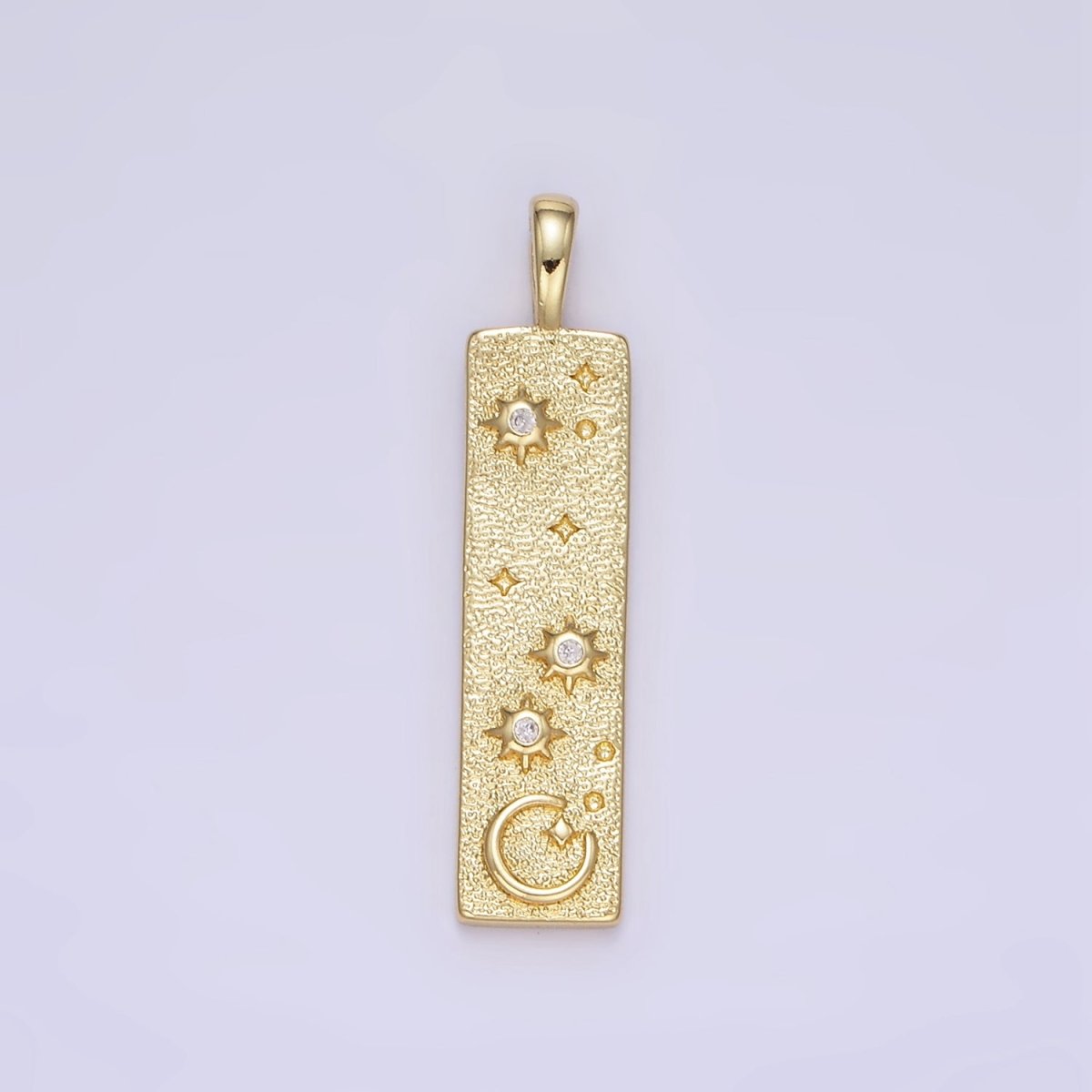 24K Gold Filled Celestial Star Crescent Moon Hammered Tag Pendant | AA1350 - DLUXCA