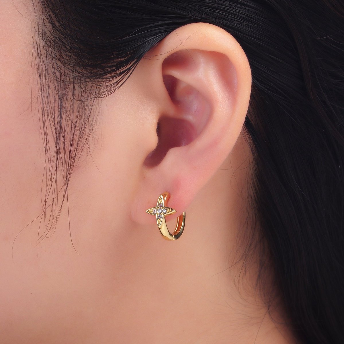 24K Gold Filled Celestial Star Micro Paved CZ Huggie Earrings | AD010 - DLUXCA