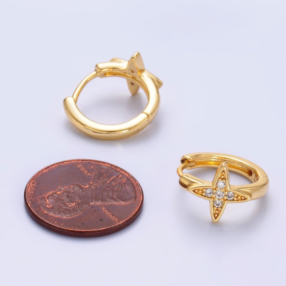 24K Gold Filled Celestial Star Micro Paved CZ Huggie Earrings | AD010 - DLUXCA