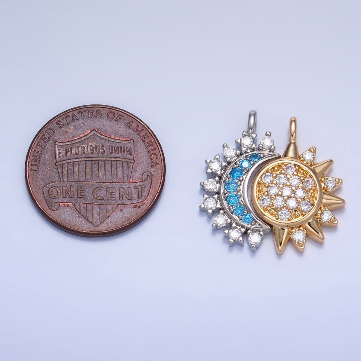 24K Gold Filled Celestial Sun Crescent Moon Micro Paved CZ Pendant Set | AG829 - DLUXCA